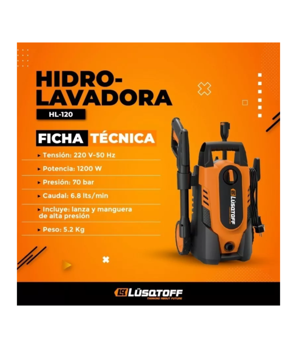 Hidrolavadora Electrica 70bar Lusqtoff Hl-120 1200w 5,5l/min - Image 2